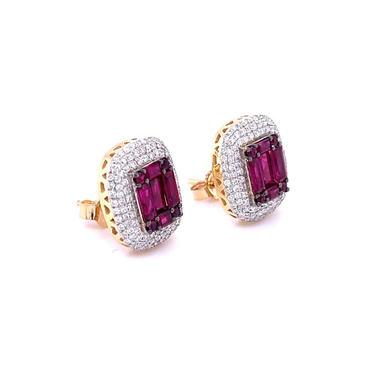 14kt Yellow Gold Ruby With Diamonds Earring