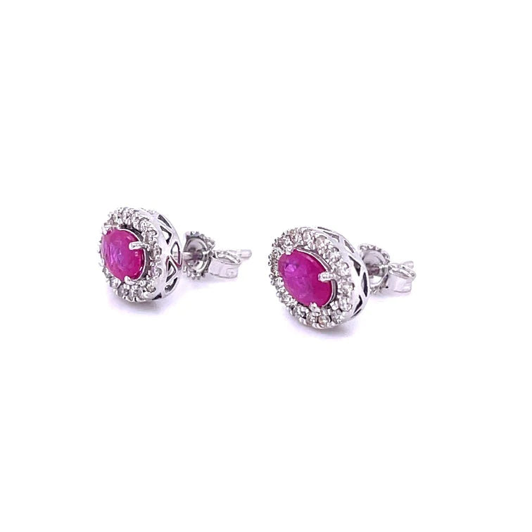 14kt White Gold Ruby With Diamonds Earring