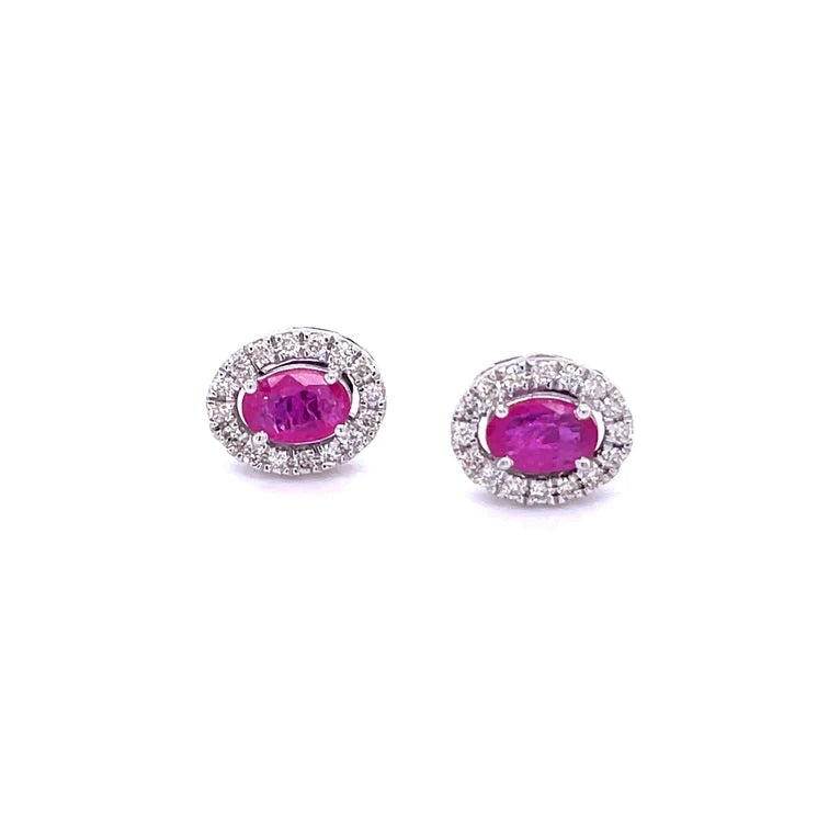 14kt White Gold Ruby With Diamonds Earring