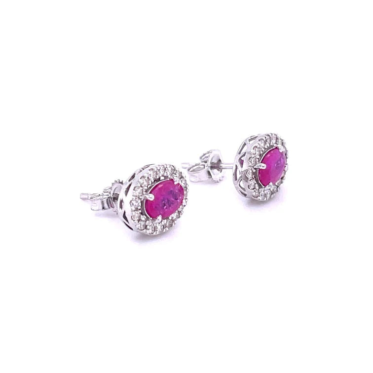 14kt White Gold Ruby With Diamonds Earring