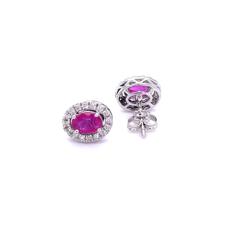 14kt White Gold Ruby With Diamonds Earring