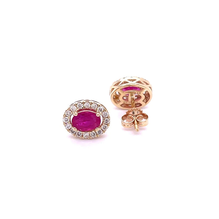 14kt Yellow Gold Ruby With Diamonds Earring