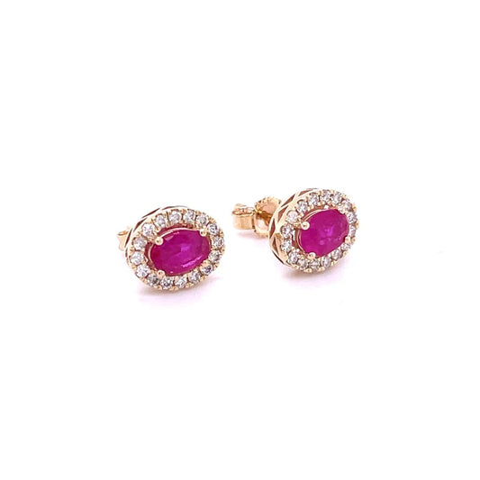 14kt Yellow Gold Ruby With Diamonds Earring