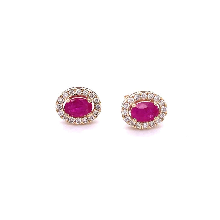 14kt Yellow Gold Ruby With Diamonds Earring