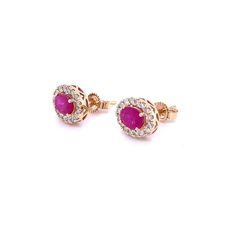 14kt Yellow Gold Ruby With Diamonds Earring