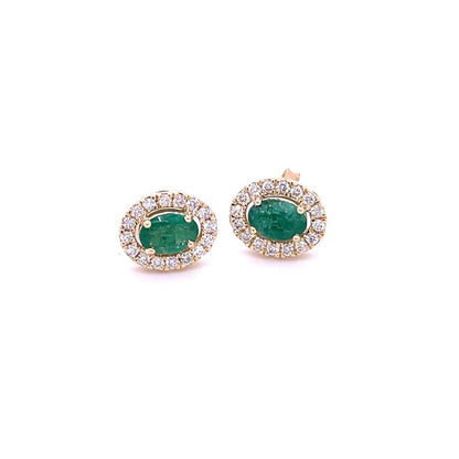 14kt Yellow Gold Emerald With Diamonds Earring