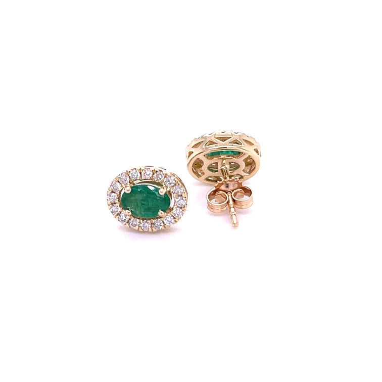 14kt Yellow Gold Emerald With Diamonds Earring
