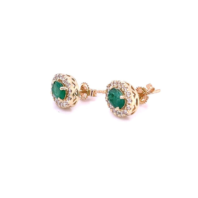 14kt Yellow Gold Emerald With Diamonds Earring