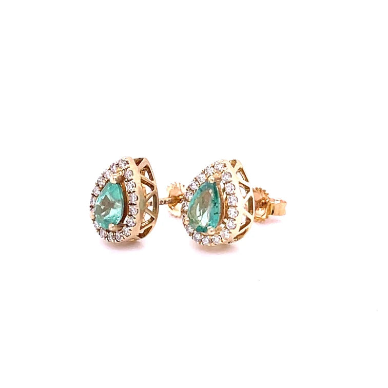 14kt Yellow Gold Emerald With Diamonds Earring