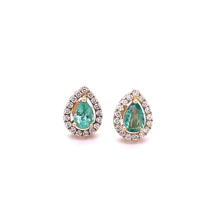 14kt Yellow Gold Emerald With Diamonds Earring