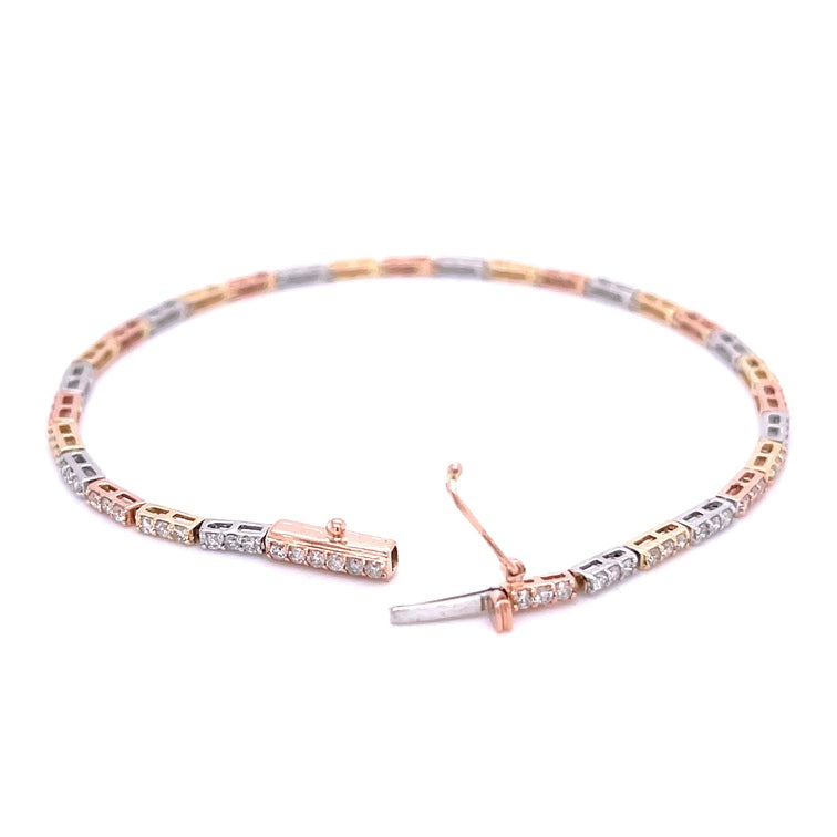14kt Yellow/rose/white Gold 3 Tone Diamond Bracelet