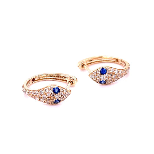 14kt Yellow Gold Blue Sapphire Snake Earring With Diamonds