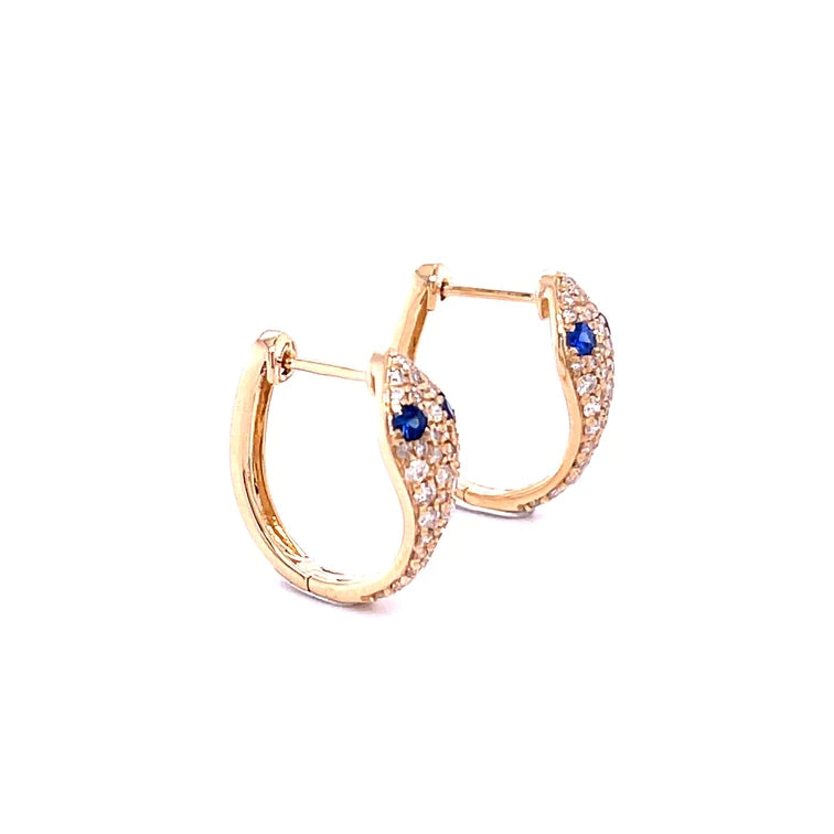 14kt Yellow Gold Blue Sapphire Snake Earring With Diamonds