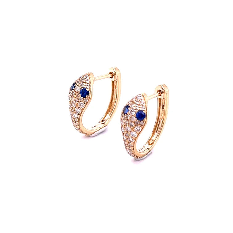 14kt Yellow Gold Blue Sapphire Snake Earring With Diamonds