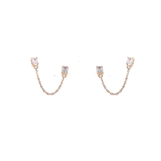 14kt Yellow Gold Double Stud Chain Earing