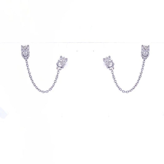 14kt White Gold Double Stud Chain Earing