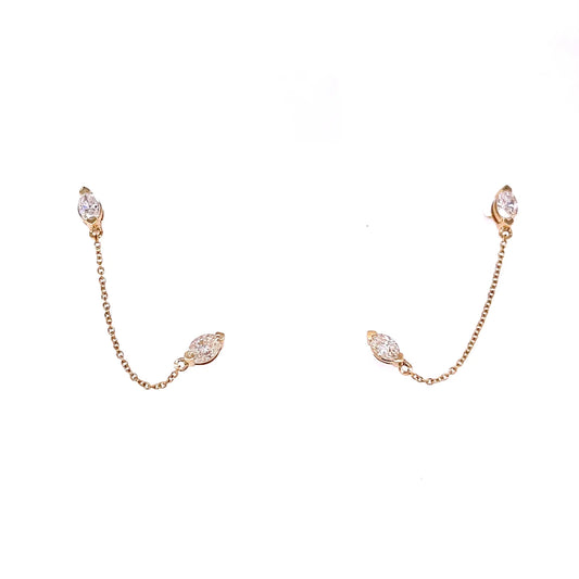 14kt Yellow Gold Double Stud Chain Earing