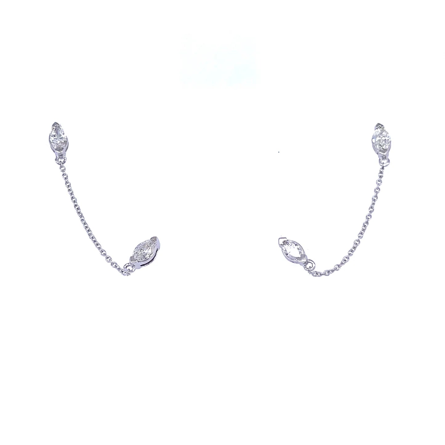 14kt White Gold Double Stud Chain Earing