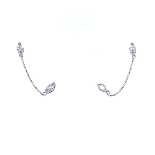 14kt White Gold Double Stud Chain Earing