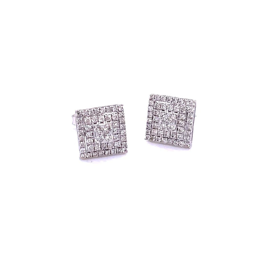 14kt White Gold Square Diamond Earing