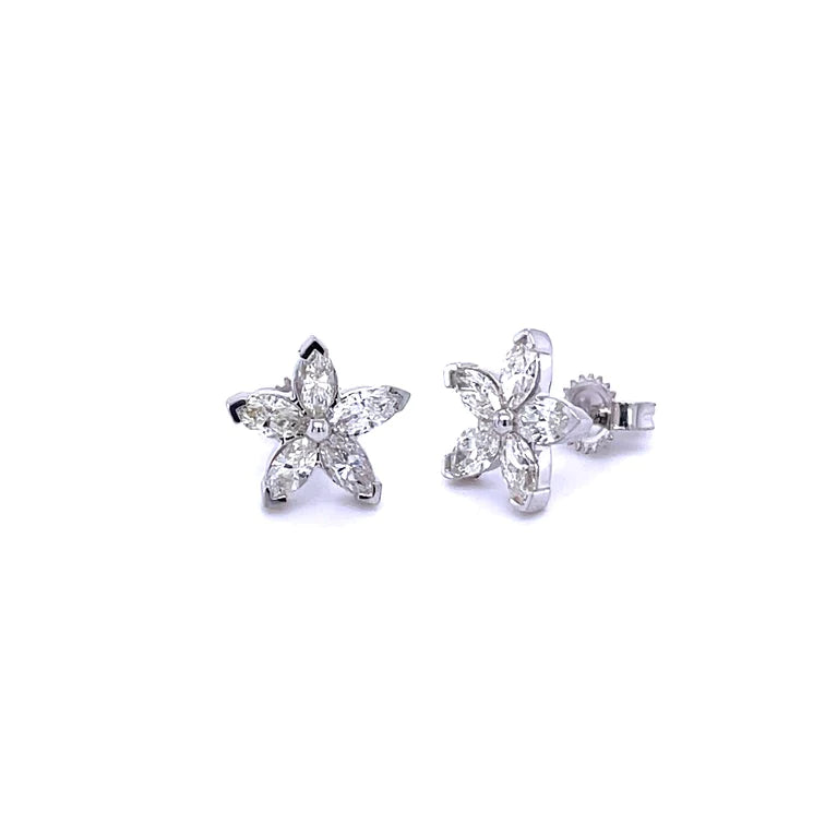 14kt White Gold Flower Marquise Diamond Earing