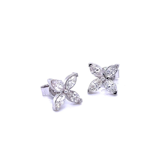 14kt White Gold Flower Marquise Diamond Earing