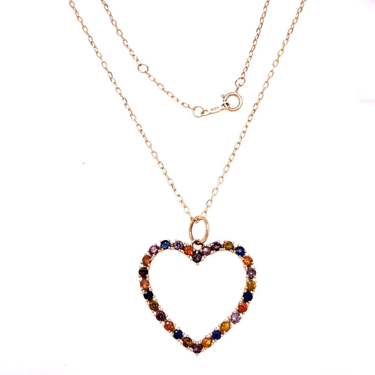 14kt Yellow Gold Multi Sapphire Heart Neaklace