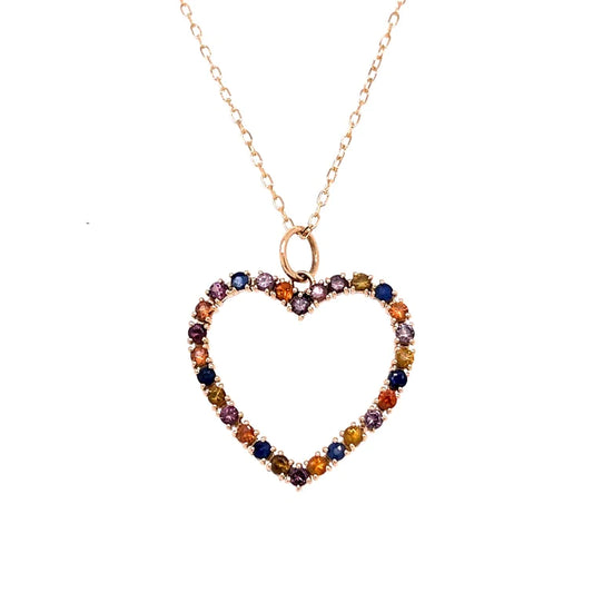 14kt Yellow Gold Multi Sapphire Heart Neaklace