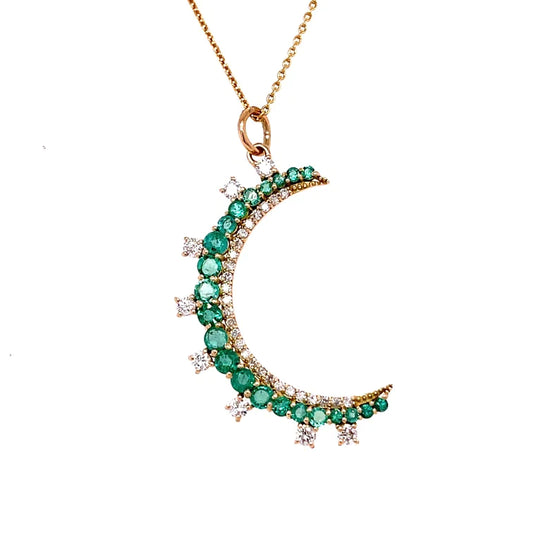 14kt Yellow Gold Emerald Moon Pendent With Diamond