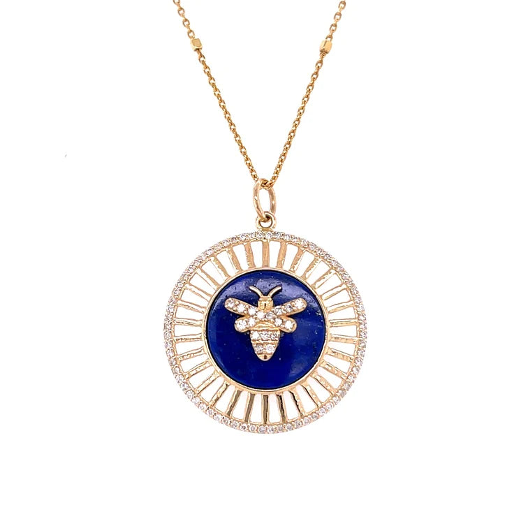 14kt Yellow Gold Bee Lapis Pendent With Diamonds