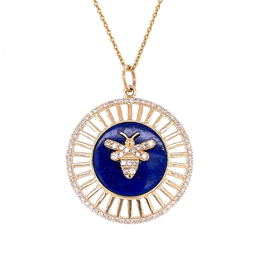 14kt Yellow Gold Bee Lapis Pendent With Diamonds