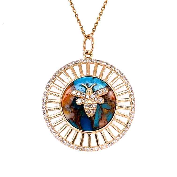 14kt Yellow Gold Olyester Turquoise