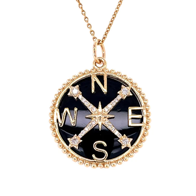 14kt Yellow Gold Black Onyx Compass Pendent With Diamonds
