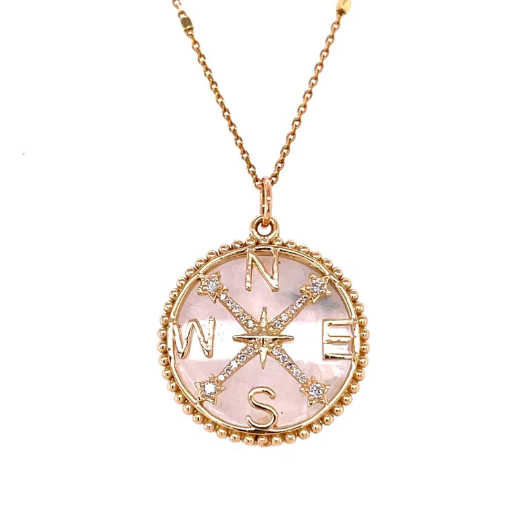 14kt Yellow Gold Rainbow Moonstone Compass Pendent With Diamonds