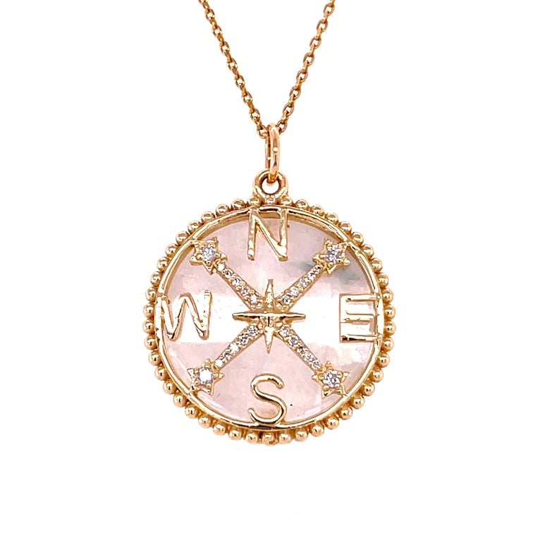 14kt Yellow Gold Rainbow Moonstone Compass Pendent With Diamonds