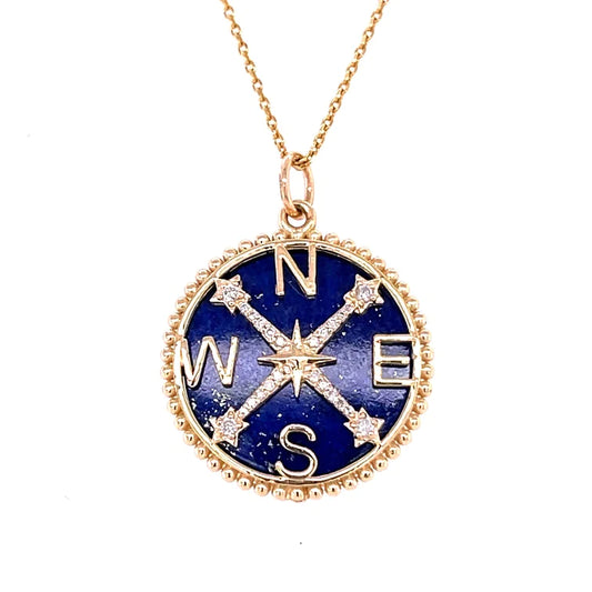 14kt Yellow Gold Lapis Compass Pendent With Diamonds
