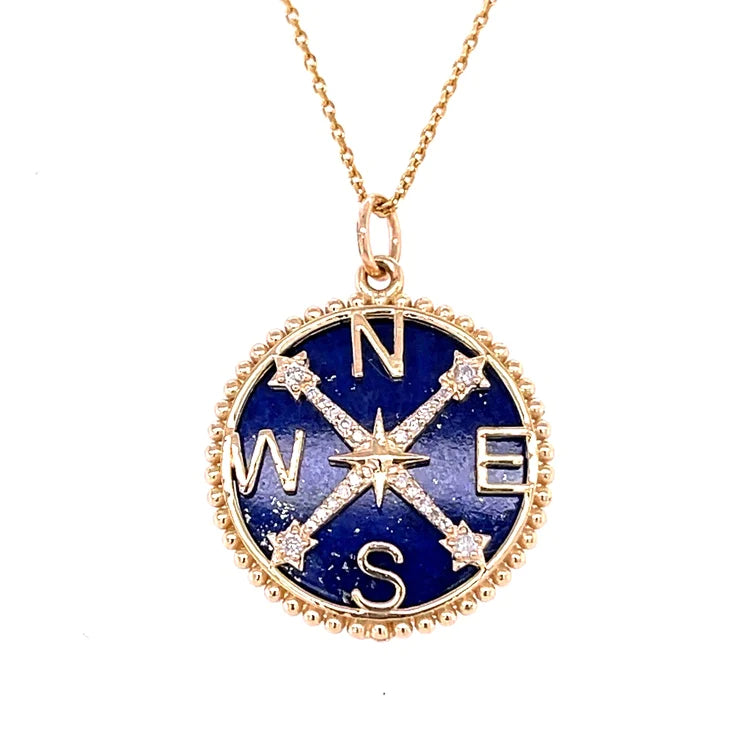 14kt Yellow Gold Lapis Compass Pendent With Diamonds