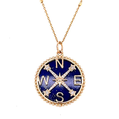 14kt Yellow Gold Lapis Compass Pendent With Diamonds