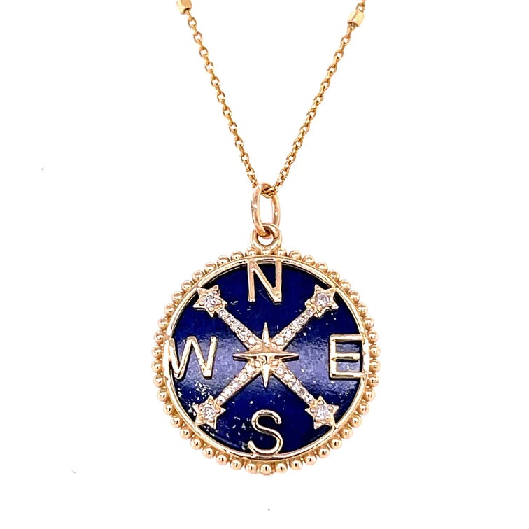 14kt Yellow Gold Lapis Compass Pendent With Diamonds