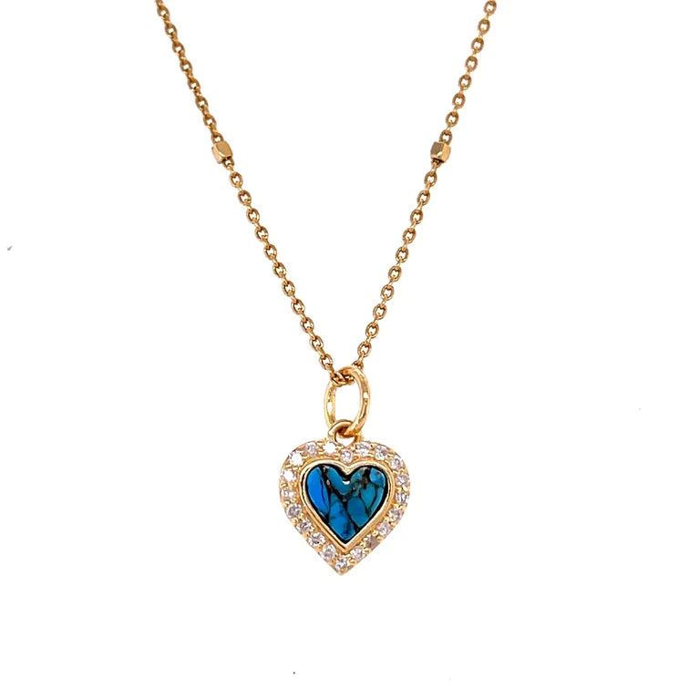 14kt Yellow Gold Mohave Turquoise Heart Pendent With Diamonds