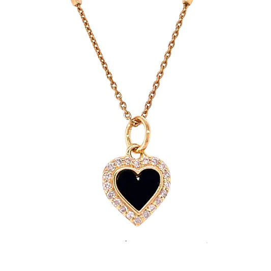 14kt Yellow Gold Black Onyx Heart Pendent With Diamonds