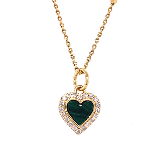 14kt Yellow Gold Malachite Heart Pendent With Diamonds