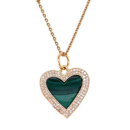 14kt Yellow Gold Malachite Heart Pendent With Diamonds