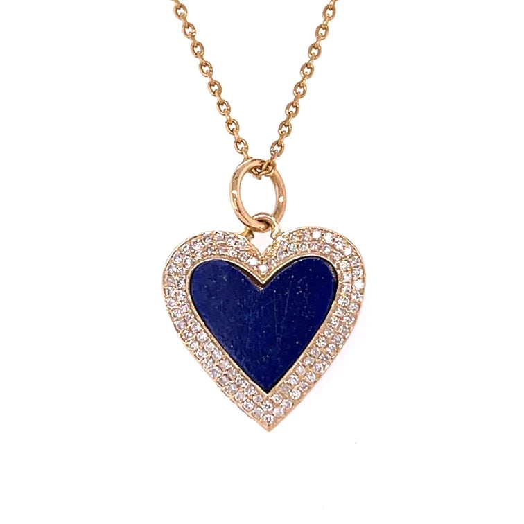 14kt Yellow Gold Lapis Heart Pendent With Diamonds