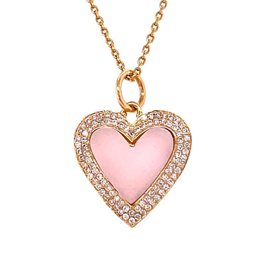 14kt Yellow Gold Pink Opal Heart Pendent With Diamonds