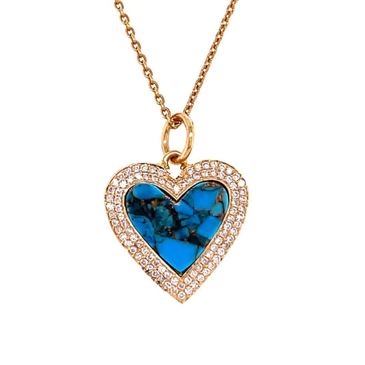 14kt Yellow Gold Mohave Turquoise Heart Pendent With Diamonds