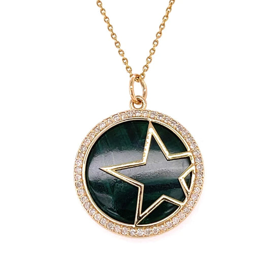 14kt Yellow Gold Malachite Star Pendent With Diamonds