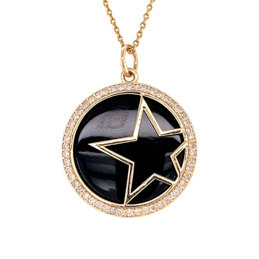 14kt Yellow Gold Black Onyx Star Pendent With Diamonds