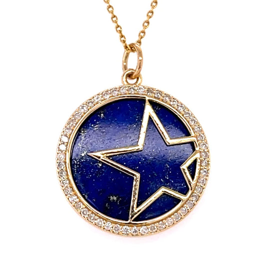 14kt Yellow Gold Lapis Star Pendent With Diamonds