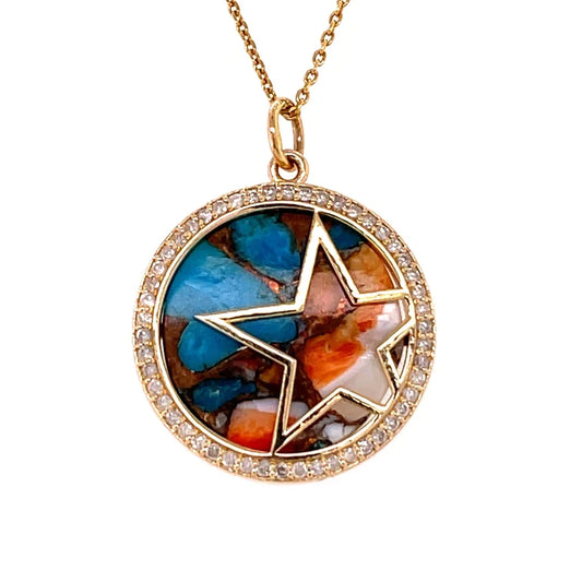 14kt Yellow Gold Oyester Turquoise Star Pendent With Diamonds